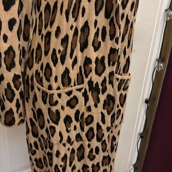 Chico’s Leopard Print cotton/rayon open front Long Coat, XS - Picture 4 of 10